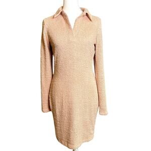 Eyeshadow Blush Pink Collared Minimalist Feminine Long Sleeve Dress Size Large
